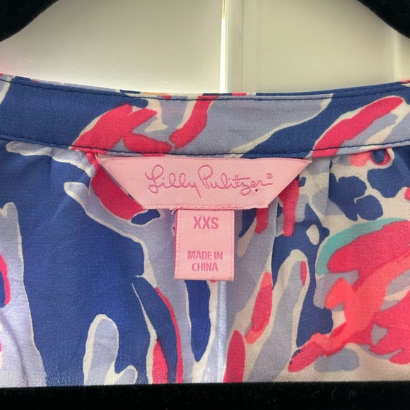 Lilly Pulitzer SARIA Silk Top Blouse Iris Pink Blue Shrimpy Chic BNWOT XXS - Picture 6 of 7